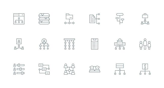 18 mínimo línea estilo íconos desde jerarquía colección plano icono conjunto vector