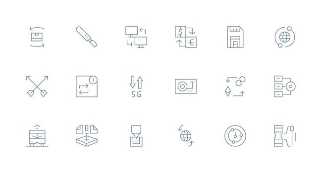 Transfer Set with 18 Minimal Line Icons Essential Icon Set for Teams vector