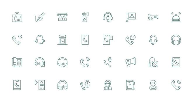 Call Icon Set with 32 Thin Line Graphics Layout Icon Collection vector