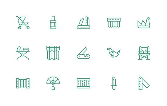 Folding Design Icons featuring 15 in Regular Line Style Compact Icon Pack vector