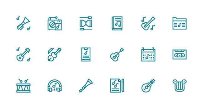 18 Strong Stroke Line Icons for Melody Graphics Balanced Icon Set for Functional Design vector