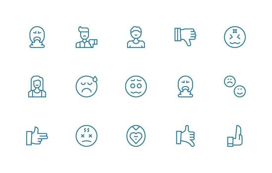 Unhappy Set with 15 Regular Line Icons Functional Icon Series vector