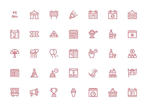 35 Regular Clean Line Designs for Event Icons Scalable Icons for Cross-Platform Interfaces vector
