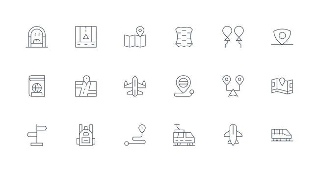 viaje conjunto con 18 mínimo línea íconos claro y conciso icono conjunto colección vector