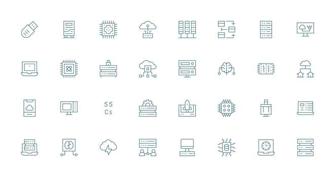 informática presentando 32 íconos en Delgado línea diseño digital producto íconos para rápido entrega vector