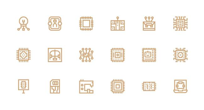 18 Strong Stroke Line Style Icons from Microchip Collection Balanced Icon Set for Functional Design vector