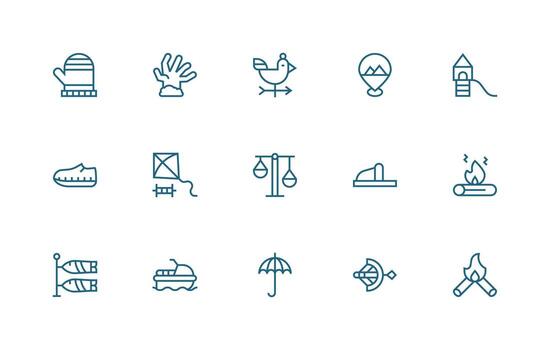 Outdoor Activity Icon Set with 15 Regular Line Graphics Fully Editable Icon Set for Web vector