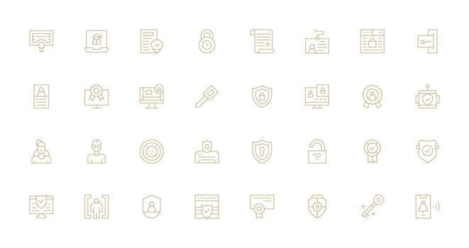 Delgado línea estilo autenticación íconos con 32 vectores plano icono conjunto
