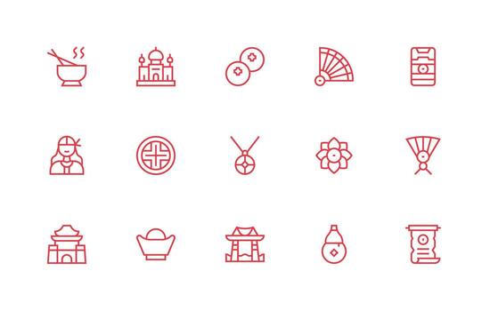 Regular Line Icons from Oriental Set with 15 Vectors Complete Icon Set for Mobile Apps