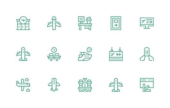 Departure featuring 15 Icons in Regular Line Design Multi-Style Icon Collection vector