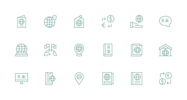 Minimal Line Style Foreign Icons with 18 Vectors Multi-Style Icons for Creative Projects