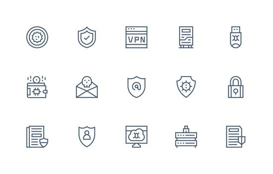 regular línea íconos desde la seguridad cibernética conjunto con 15 vectores ligero icono serie