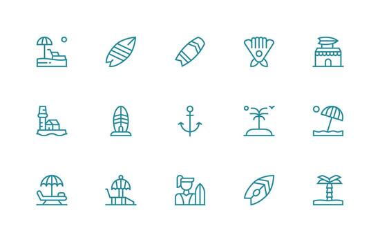 15 Regular Line Designs for Coastal Icons Clean Icon Set Icon Pack for UI Projects vector