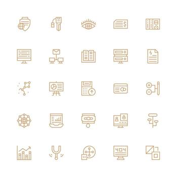 datos icono conjunto con 25 medio carrera contorno gráficos monitor icono paquete vector