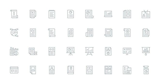 Thin Line Style Summary Icons with 32 Vectors Clean Icon Set Icon Pack for UI Projects