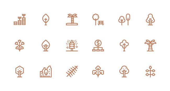 18 Strong Stroke Line Designs for Tree Icons Minimal Icon Set for Interface Projects vector