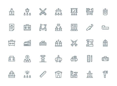 taller icono conjunto con 35 regular limpiar línea gráficos de múltiples fines icono conjunto vector