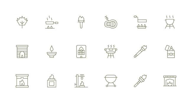 mínimo línea estilo fuego íconos con 18 vectores listo para la interfaz de usuario icono colección