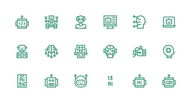 Strong Stroke Line Icons from Artificial Intelligence Set with 18 Vectors Detailed Icon Collection for Design Systems