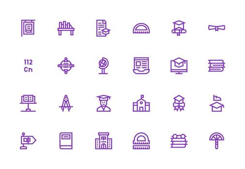 grueso línea línea estilo académico íconos con 24 vectores rápido acceso íconos para ui desarrollo