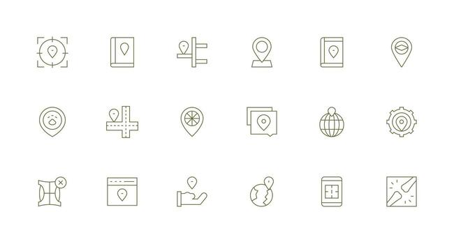 18 Minimal Line Style Icons from Coordinates Collection Fully Editable Icon Set for Web vector