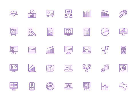 35 íconos para grafico en regular limpiar línea formato escalable íconos para multiplataforma interfaces vector