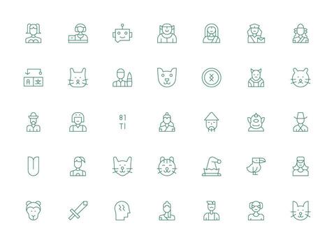 35 Light Line Designs for Character Icons Minimal Icon Set for Interface Projects vector