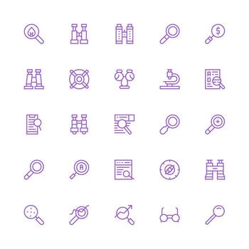 Medium Stroke Outline Style Magnifying Icons with 25 Vectors Web and App Icon Pack Collection