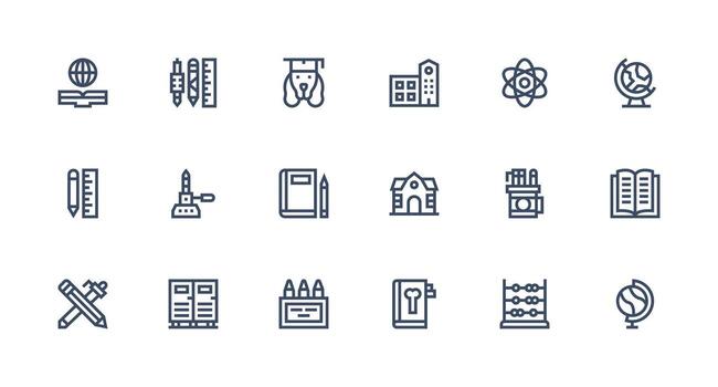 18 fuerte carrera línea íconos para colegio gráficos interfaz íconos para diario utilizar vector