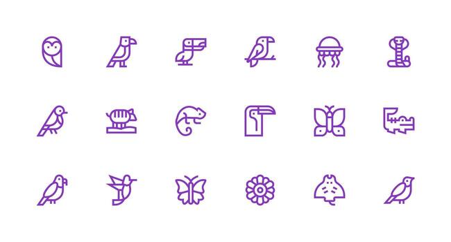Fauna Icon Set with 18 Strong Stroke Line Graphics Clear and Concise Icon Set Collection vector