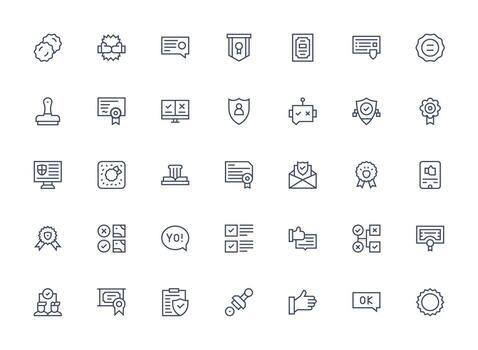 35 Regular Clean Line Icons for Validation Graphics Complete Icon Bundle for Web Design vector