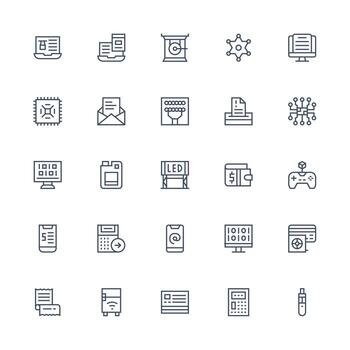 Electronic featuring 25 Icons in Medium Stroke Outline Design Interface Icons for Daily Use vector