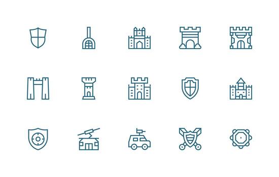 Defense System Icon Collection with 15 Regular Line Designs Simple Icons for Interface and Wireframes vector