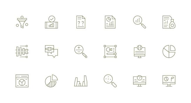 mínimo línea estilo datos análisis íconos con 18 vectores profesional icono conjunto
