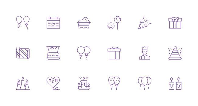 Birthday Icon Set with 18 Minimal Line Graphics Responsive Icon Set for Flexible Layouts vector