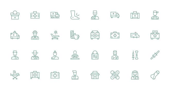 32 Delgado línea estilo íconos desde trauma colección claro y conciso icono conjunto colección vector