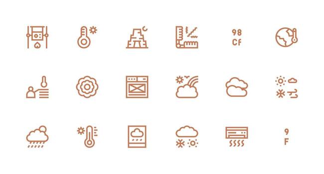 18 fuerte carrera línea íconos para temperatura gráficos núcleo icono colección para diario Tareas vector