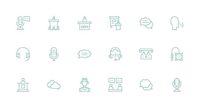 Talk Icon Set with 18 Minimal Line Graphics Essential Icon Collection vector