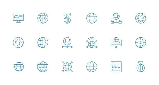 18 Icons for Global Communication in Minimal Line Format Line Icon Collection vector