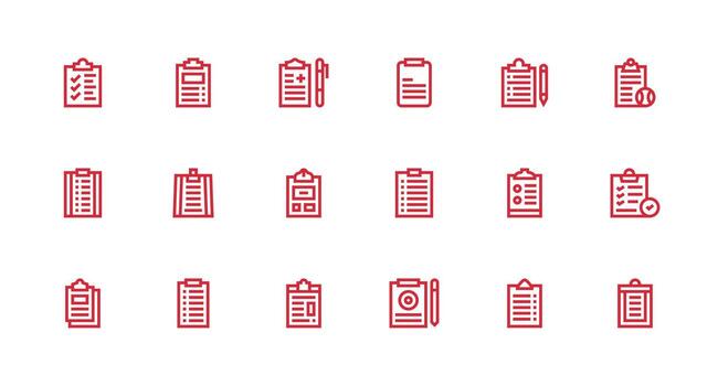 fuerte carrera línea estilo portapapeles íconos con 18 vectores usuario interfaz íconos para digital productos