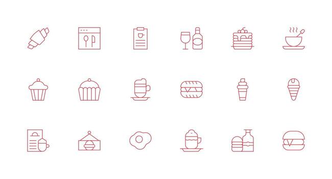 18 Icons for Cafe Menu in Minimal Line Format Icon Pack for UI vector
