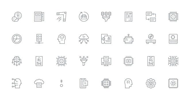 32 Delgado línea íconos para datos Procesando gráficos esencial icono colección vector