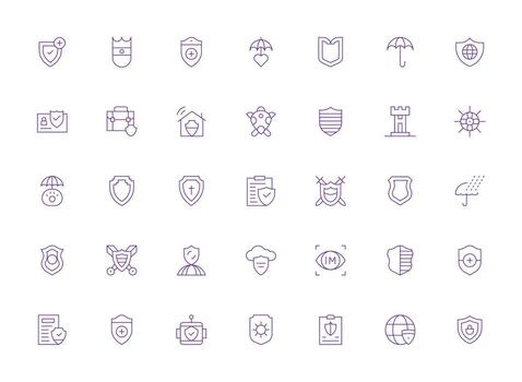 Safeguard Icon Set with 35 Light Line Graphics Interface Icons for Daily Use vector