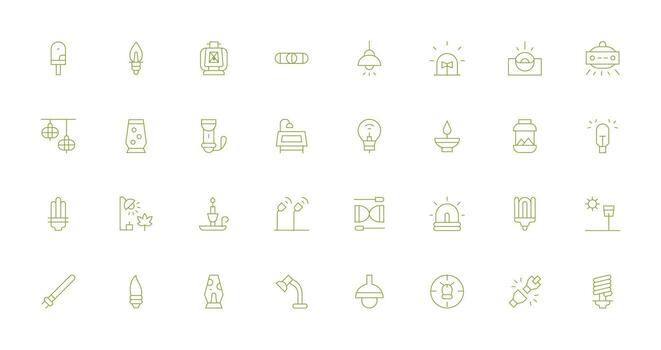 lámpara diseño íconos presentando 32 en Delgado línea estilo tablero icono serie vector