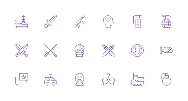 18 Minimal Line Style Icons from Conflict Collection Interface Icon Collection for Daily Projects vector