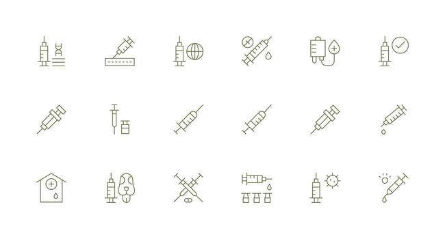 Minimal Line Style Vaccination Icons with 18 Vectors Web and App Icon Pack Collection