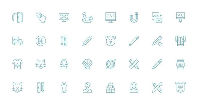 Thin Line Style Graphic Design Icons with 32 Vectors Scalable Icons for All Themes