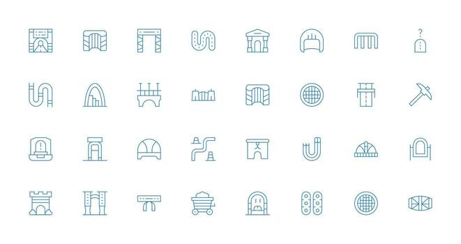 32 Thin Line Icons for Tunnel Graphics Web and App Icon Pack Collection vector