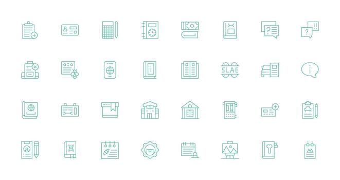 32 Thin Line Designs for Documentation Icons Essential Icon Set for Teams vector