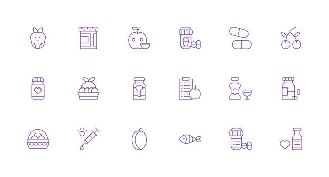 18 Minimal Line Icons for Vitamins Graphics All Device Compatible Icon Set vector